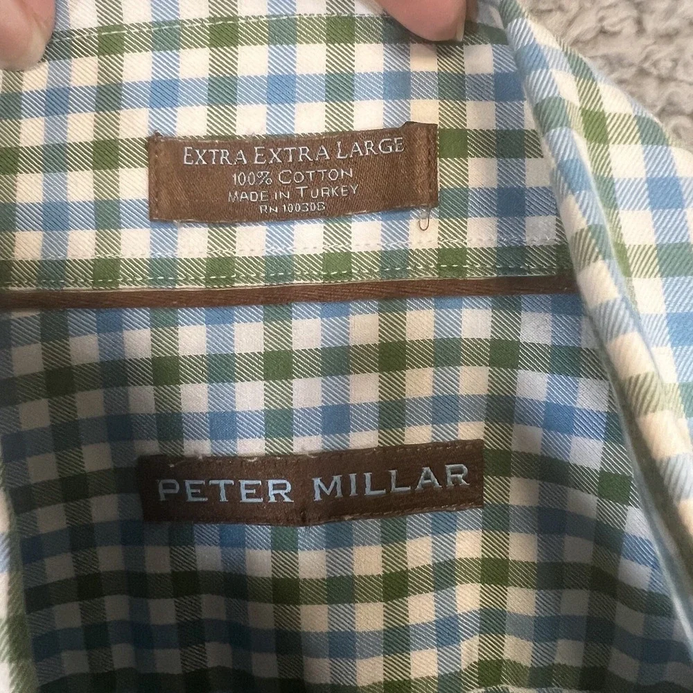 VTG‎ Peter Millar Shirt Men's XXL 2XL Blue/Green Check Plaid Button Up Light